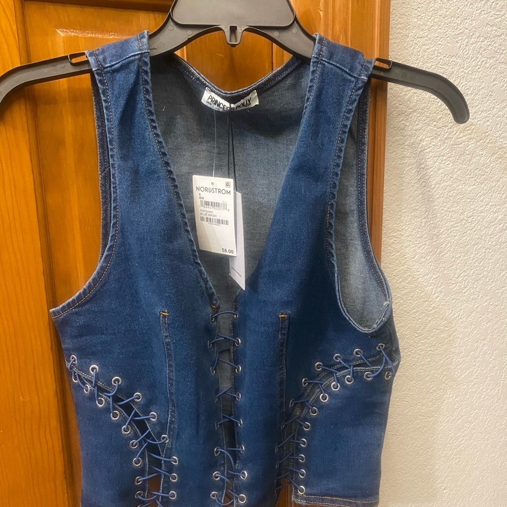 NWT Denim Lace-Up Vest